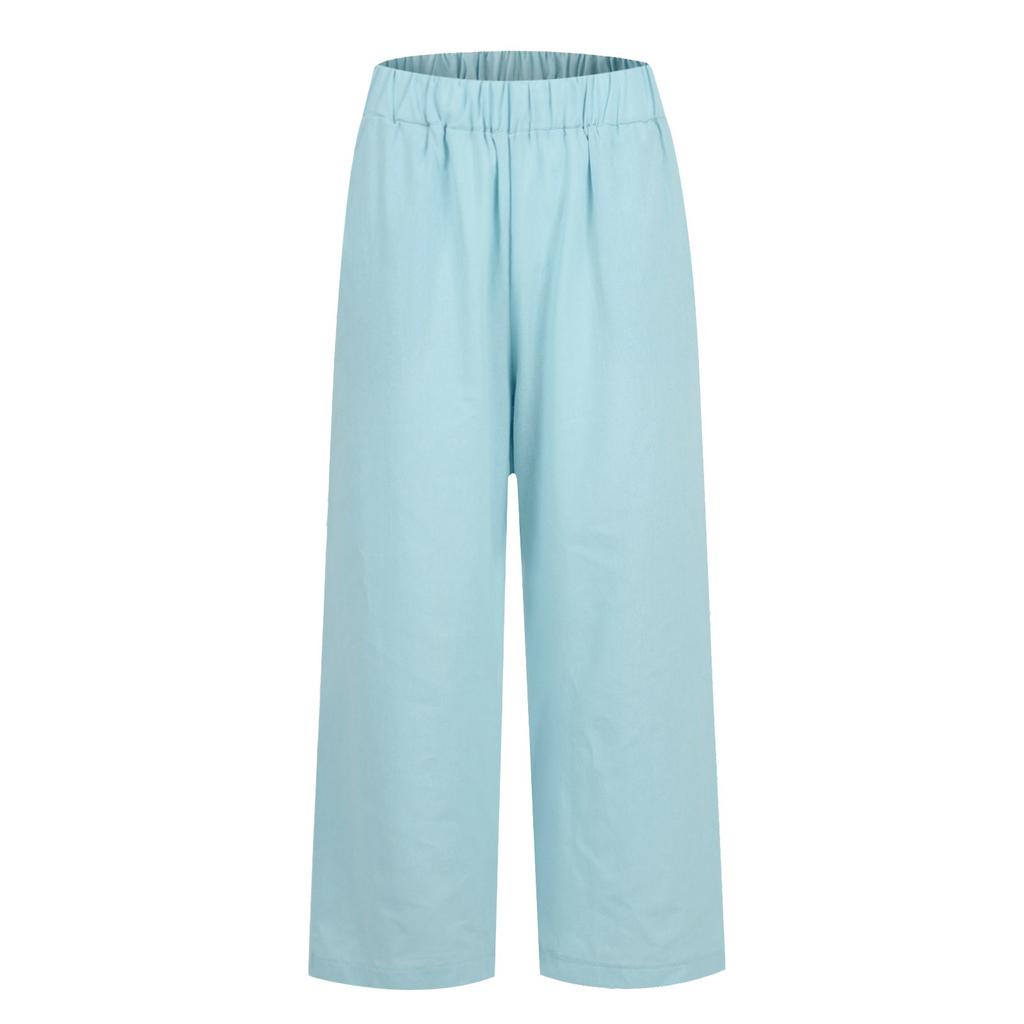 Женские модные однотонные свободные повседневные брюки с эластичной резинкой на талии и прямыми карманами