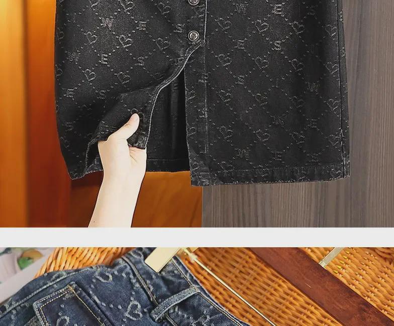 Женская юбка-жаккард из денима весна/лето 2024 года: Повседневный, универсальный, с разрезом на спине