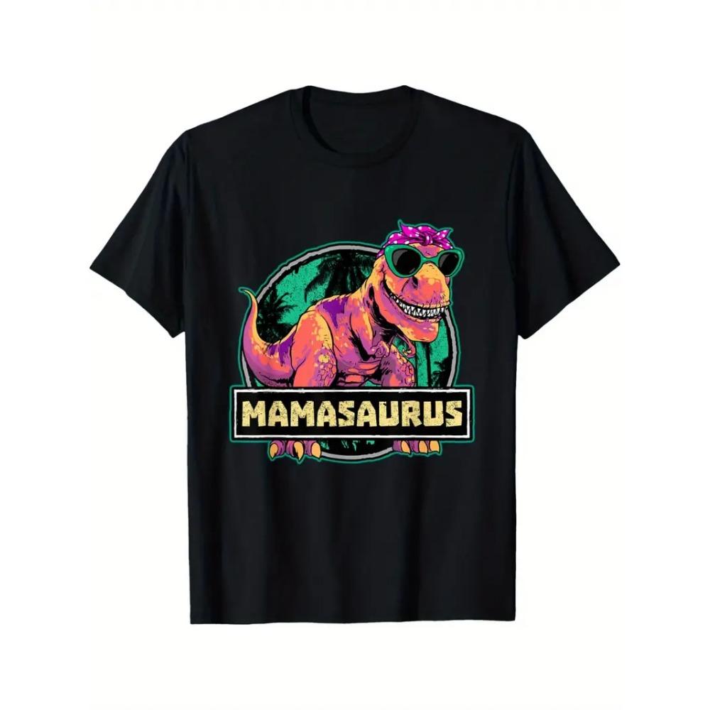 Fun Tyrannosaurus Rex Print T-shirt Retro Soft Round Neck Short Sleeved Shirt - Mother's Day Women's Gift
