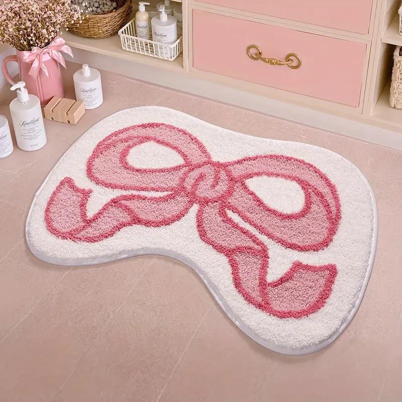 Customizable Modern Cross-Border Bowknot Imitation Cashmere Bath Mat Absorbent Entryway Door Mat Easy-to-Clean Anti-slip Backing