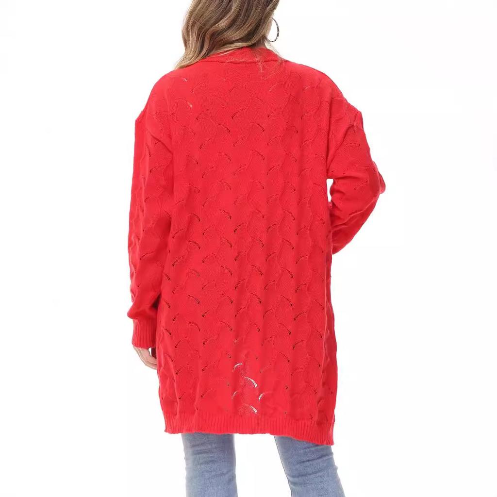 Осенне-зимний женский свитер, свободный вязаный кардиган, красная куртка, длинный, легкий ветер, темперамент, топы