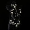 Luxury Shiny Crystal Gothic Cross Body Chain Harness Set with Rhinestone Heart Tassel Nipple Clips Choker Waist Jewelry Sex Toys