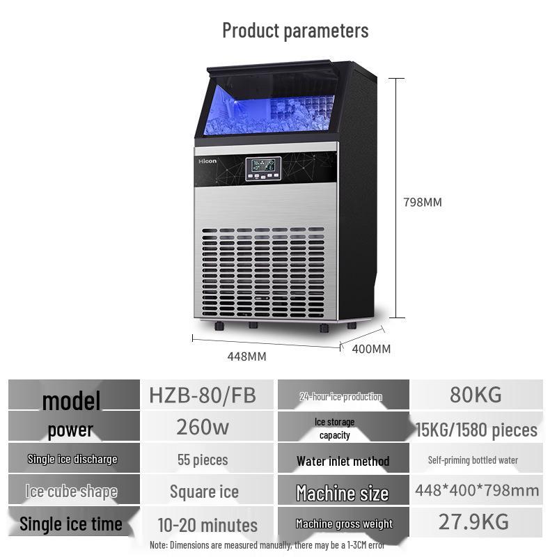 Welcome Commercial Large Ice Maker for Milk Tea Shops, Cafes, Hotels, and Supermarkets - 80/100 kg Capacity.