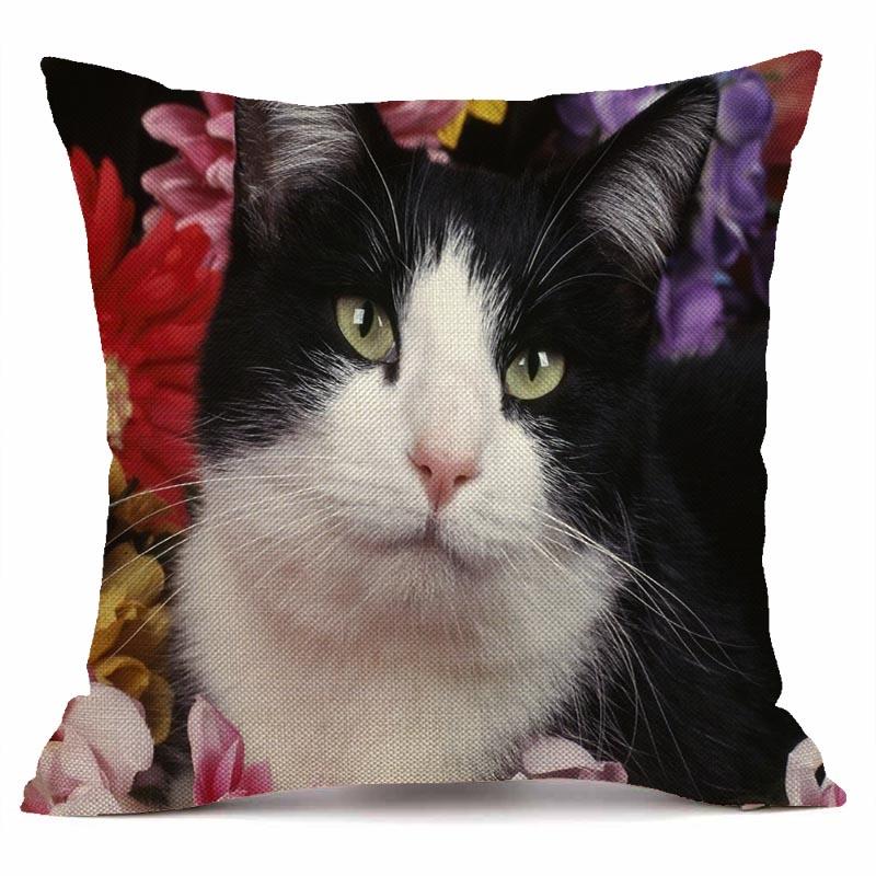 RZN черная льняная наволочка для домашнего животного и кота, квадратная декоративная наволочка для дивана, чехол для подушки с животным узором 45X45 см