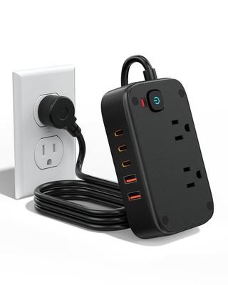 Универсальная сетевая розетка VHBW 7-в-1 с USB-портами, зарядное устройство 40 Вт, сертифицирована PSE (Розетки переменного тока 2500 Вт*2, USB-C*3, USB-A*2) [Защита от перегрузки по визуальному сигналу/Переключатель розетки переменного тока
