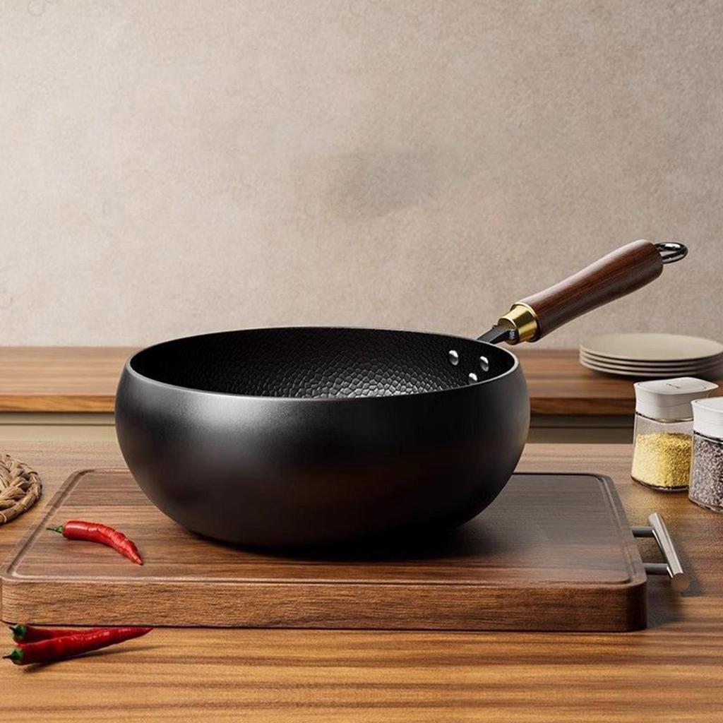 24 см железная сковорода Wok китайская кулинарная посуда для кипячения без покрытия газовая сковорода с плоским дном