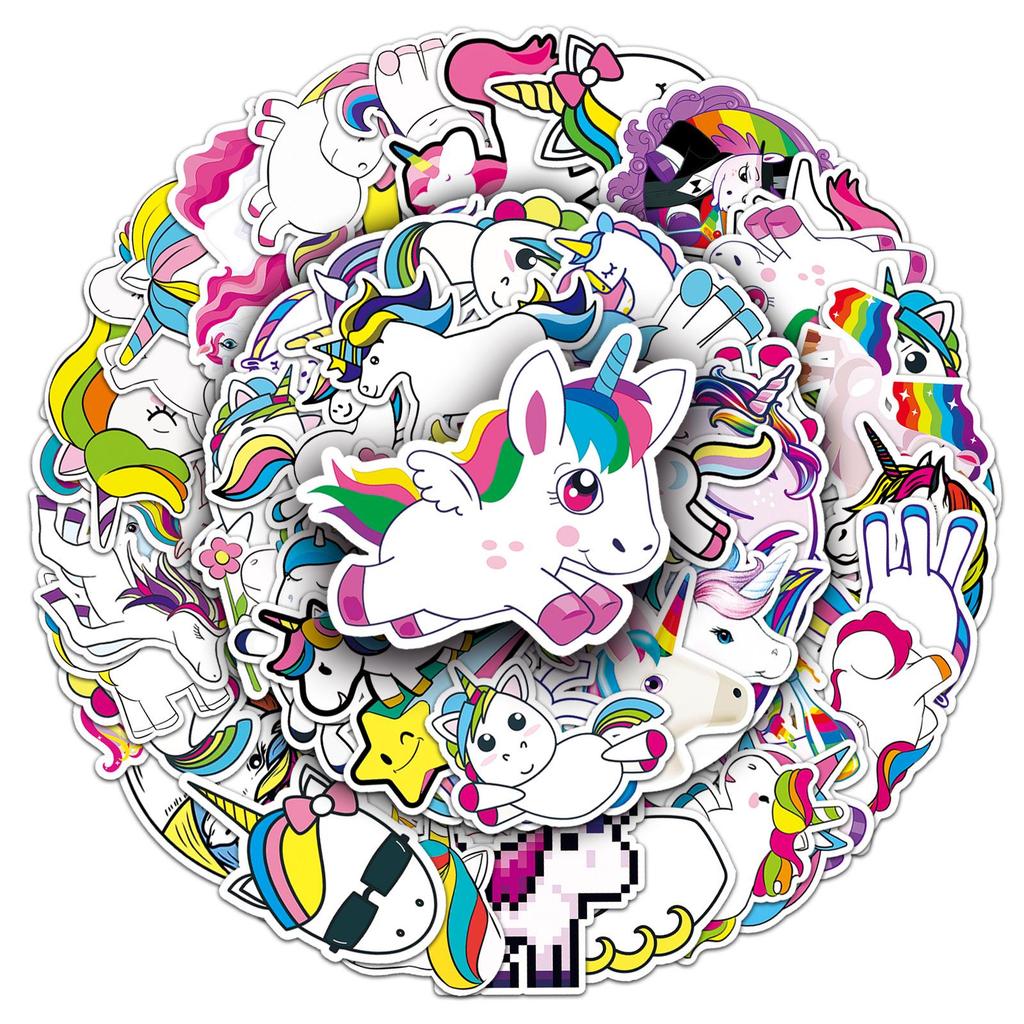 Набор из 51 наклейки Единорог и Лошадь Радужный Мультяшный Граффити - Водонепроницаемые для Ноутбуков, Чемоданов и Автомобилей.
