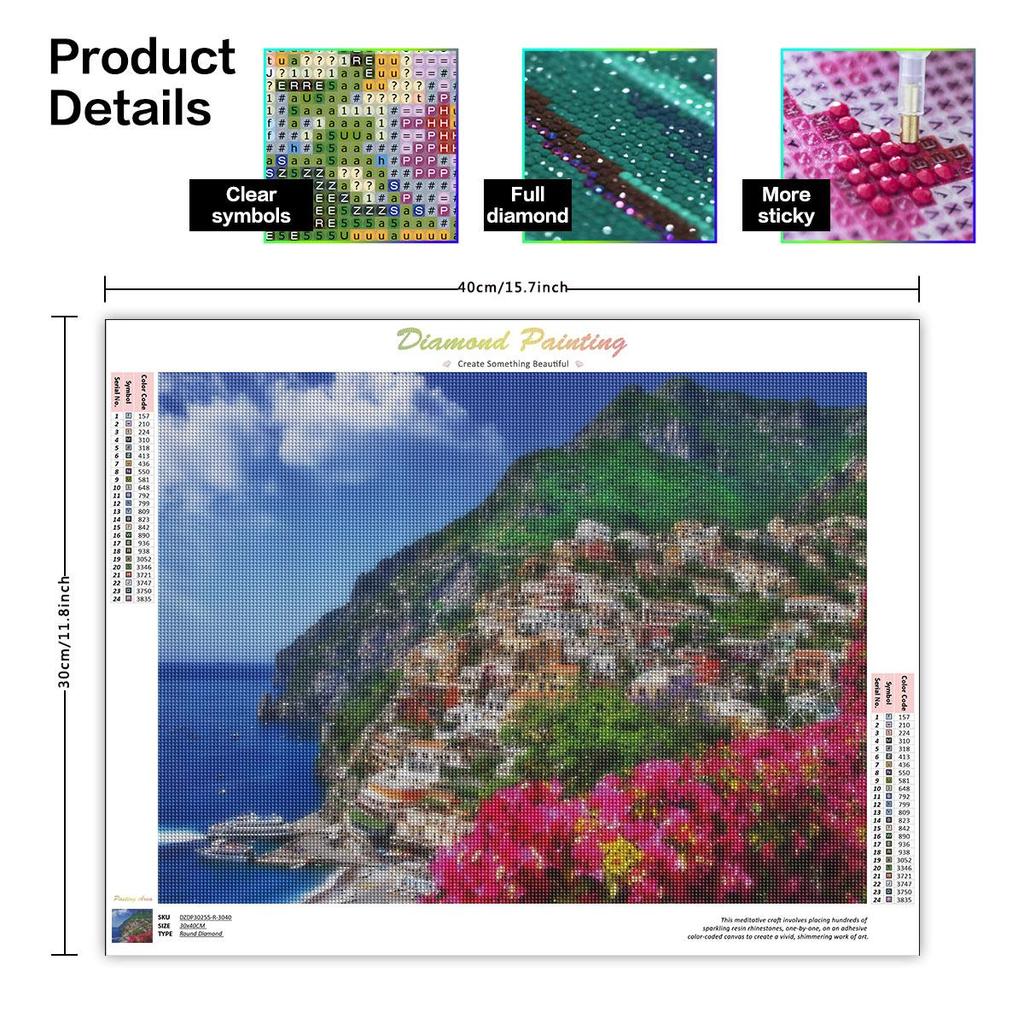 5D Алмазная картина Дом Вышивка Приморский Полный круглый Мозаика Пейзаж Украшение дома 30x40 см/12x16 дюймов