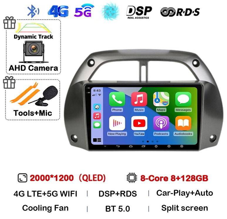 Автомагнитола Android14 Carplay для Toyota RAV4 Rav 4 2001 2002 2003 2004 2005 2006 Мультимедийный GPS-плеер Стерео 2din Головное устройство DSP