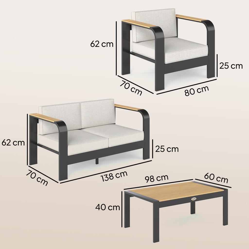 Garden Furniture Set Aluminum Seating Group for 4 People Water-Repellent Extra Deep with 2-Seater Sofa 2 Armchairs Side Table
