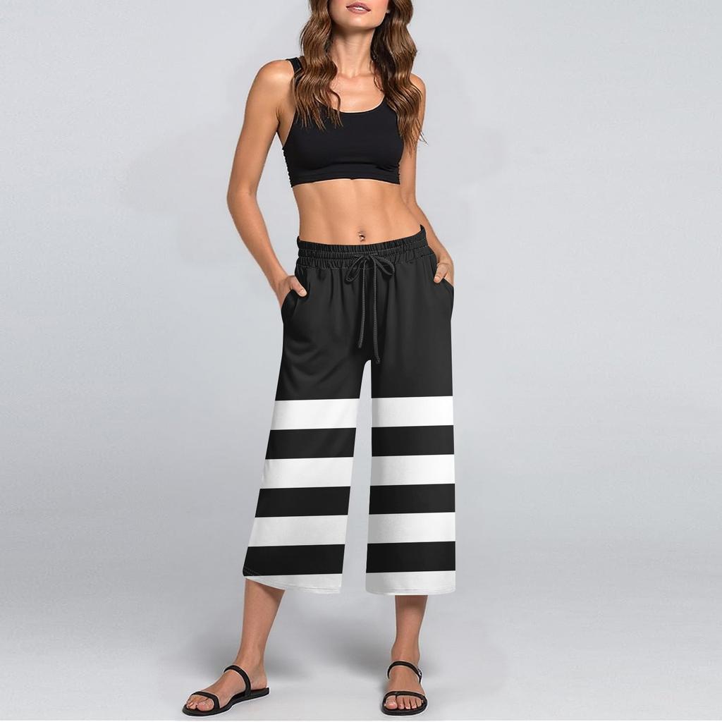 Женские летние повседневные спортивные брюки с высокой талией и принтом, укороченные брюки свободного покроя