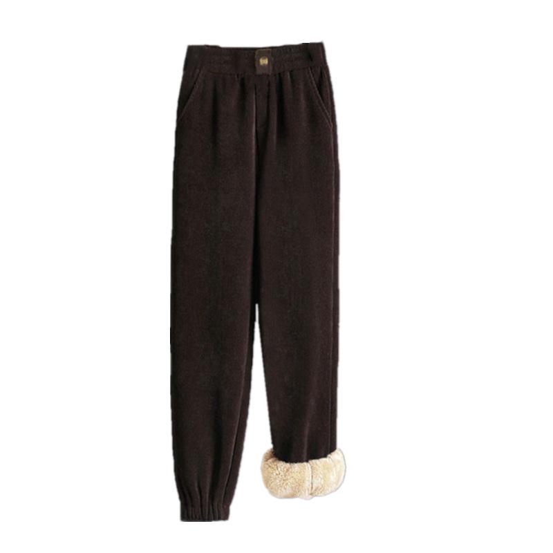 Fleece Pants Women Students Thick Sweatpants Chenille Casual Winter Cuffed Loose Fit Warm Trousers