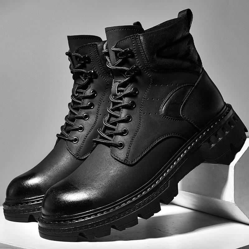 Ботинки Мартин на толстой подошве мужские кожаные ботинки зимние рабочие ботинки короткие ботинки с высоким верхом локомотивные мужские туфли кожаные нескользящие и износостойкие