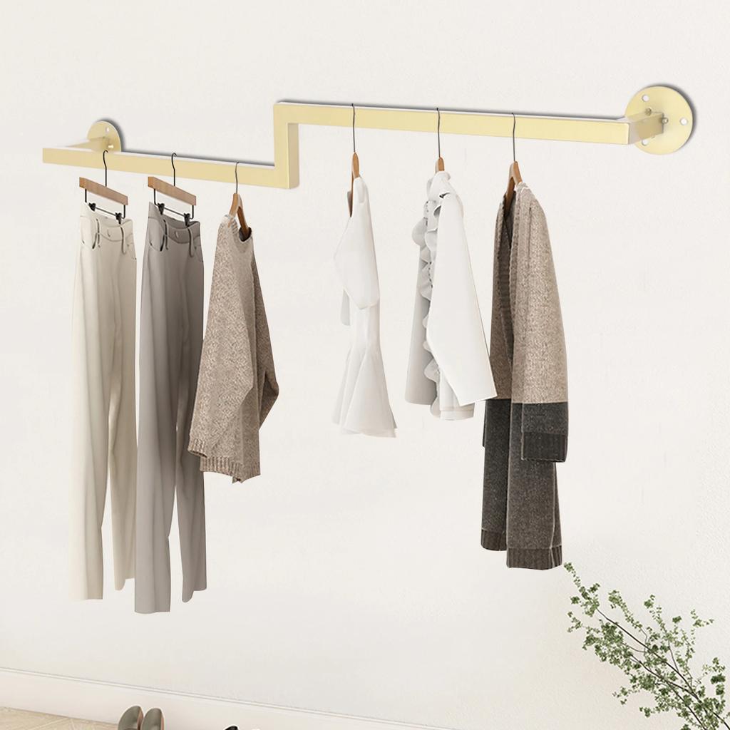 Elegant Gold Wall Mounted Clothes Rack, Modern Floating Shelf for Clothing Display & Organization, Iron Construction Holds 30kg