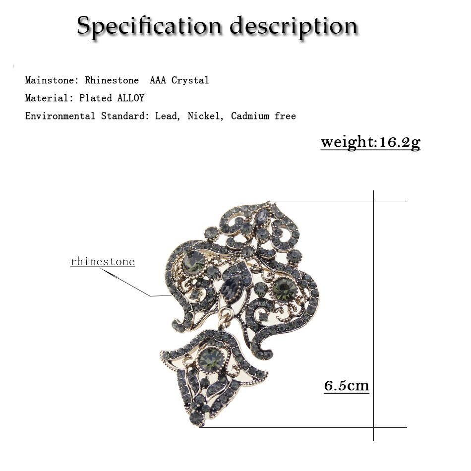 Винтажная брошь, богемная женская брошь, брошь цвета античного золота, свадебные украшения, серая булавка с хрустальным цветком