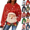Women's Hooded Long Sleeve Christmas Printed Flannel Top Hooded Sweatshirt