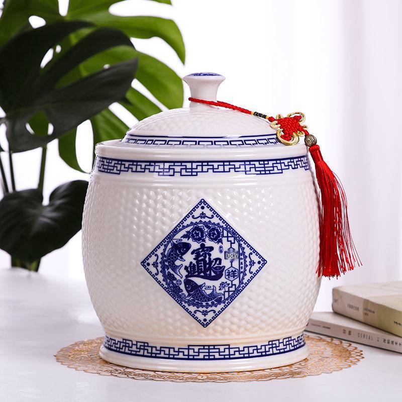 Керамическая рисовая банка Jingdezhen с крышкой - Влаго- и насекомозащитный контейнер для хранения