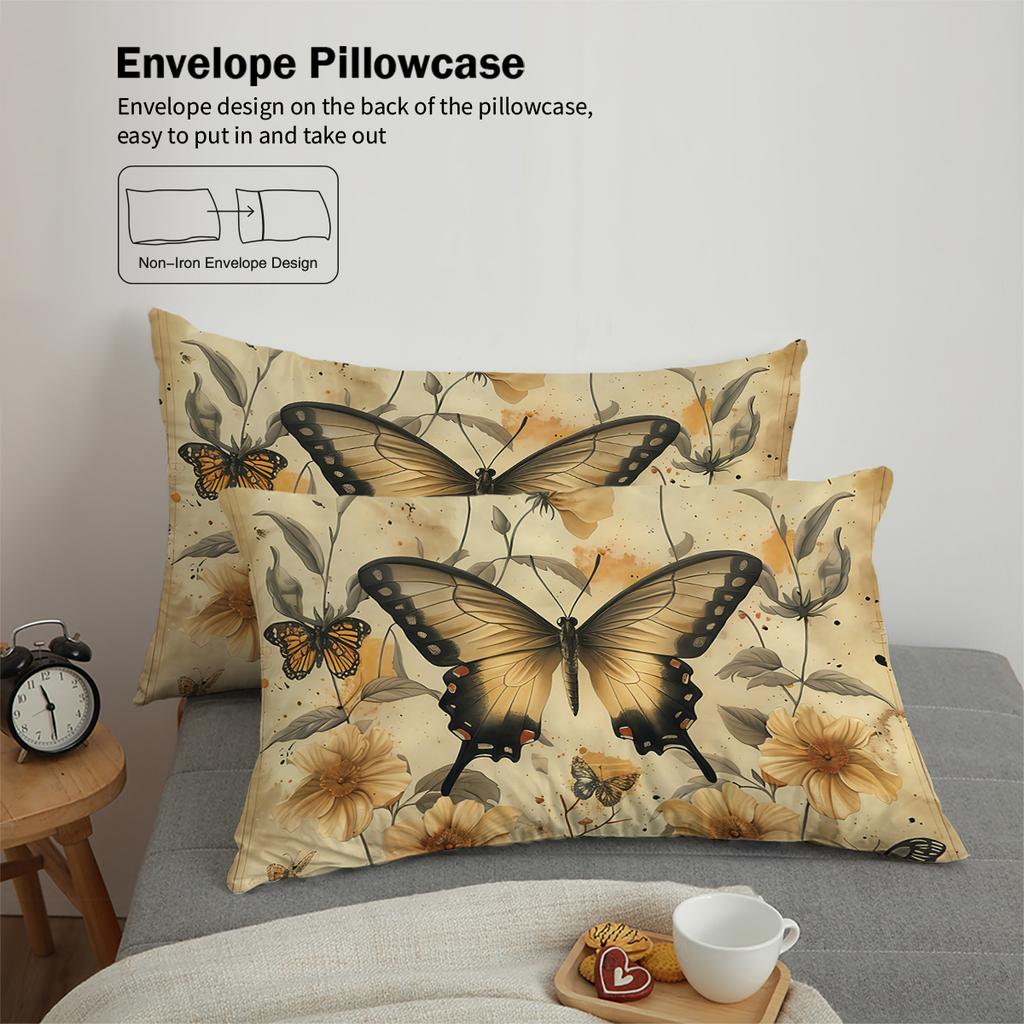 3pcs Retro floral and butterfly pattern bedding set, 1 duvet cover and 2 pillowcases, polyester soft bedroom decoration bedding