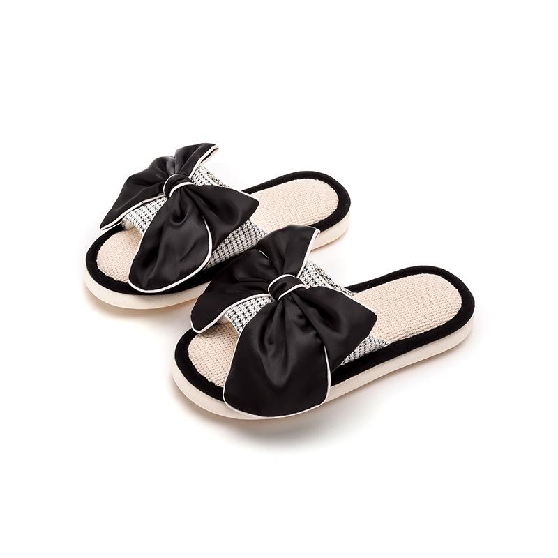 Элегантные мохнатые тапочки Льняные тапочки с бантом Домашние сандалии Тапочки Маленькие духи Простые тканевые хлопковые тапочки Домашняя обувь Тапочки розового цвета