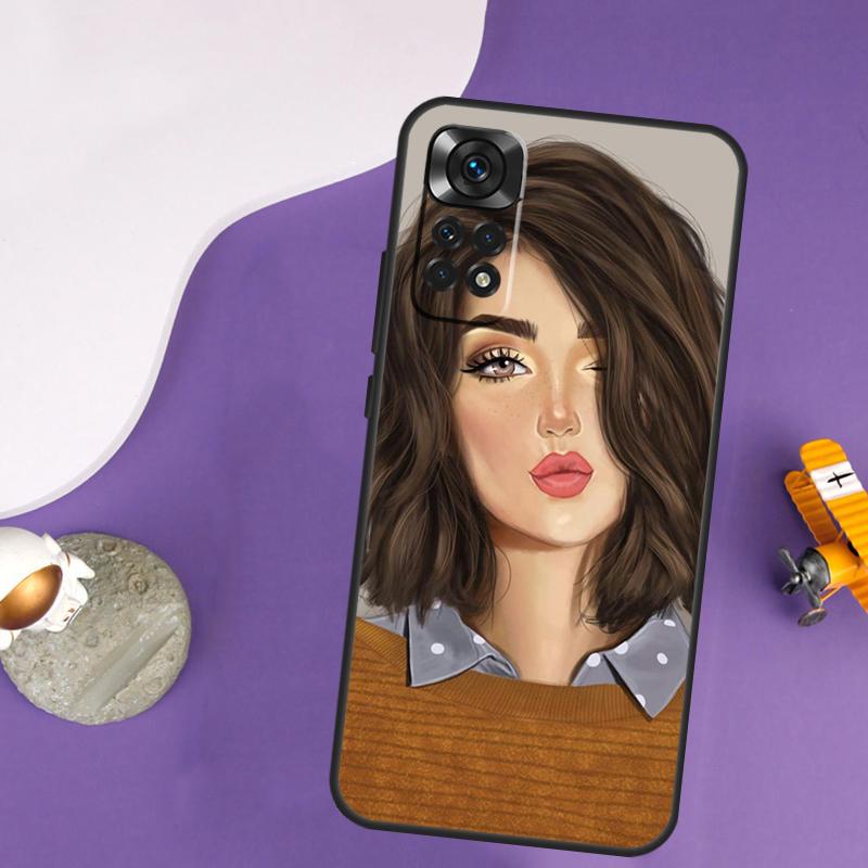 Брюнетка Блондинка Девушка Милый Чехол Для Xiaomi Redmi Note 13 Pro 14 12 9 10 11 Pro 10S 11S 12S Redmi 10C 13C 14C 12C Обложка