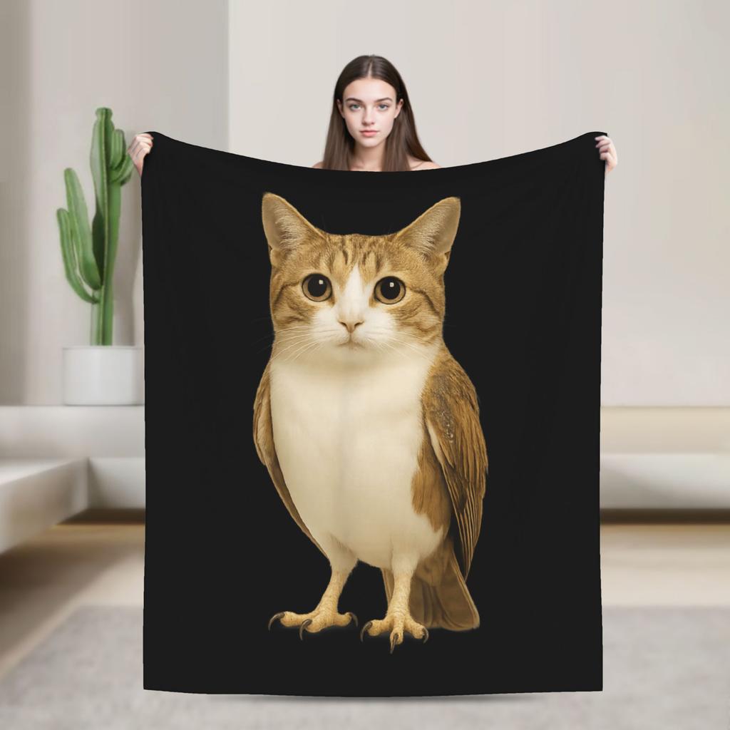 Моё тотемное животное Забавный мем с мяуканьем Плед Супер тёплый кот с совой Мем мозговая депрессия Плед Зимний дорожный диван Кровать Покрывало