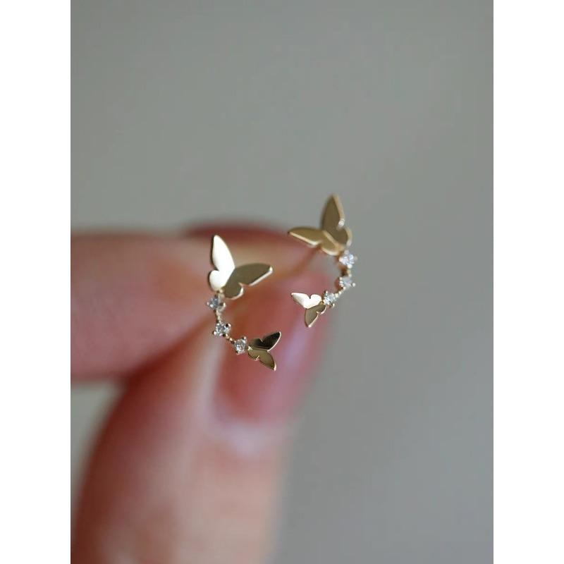 Серьги-гвоздики в виде двойной бабочки из стерлингового серебра S925 для женщин, изогнутые серьги с микроинкрустацией в стиле танцевальной ниши