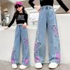 Baby Girls Jeans for Kids Baggy Cargo Pants Butterfly Trousers Wide Leg Children Clothes