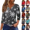 Women's T Shirt Tee Print Button 3/4 Sleeve Daily Weekend Fashion Basic V Neck Regular Top