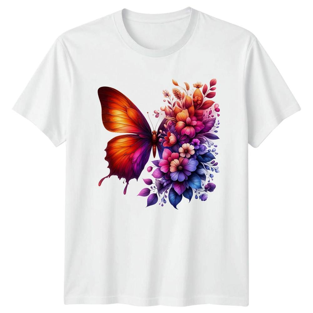 Colorful Butterfly Flower Nature Mens T-Shirt Womens Tee Graphic Unisex Top
