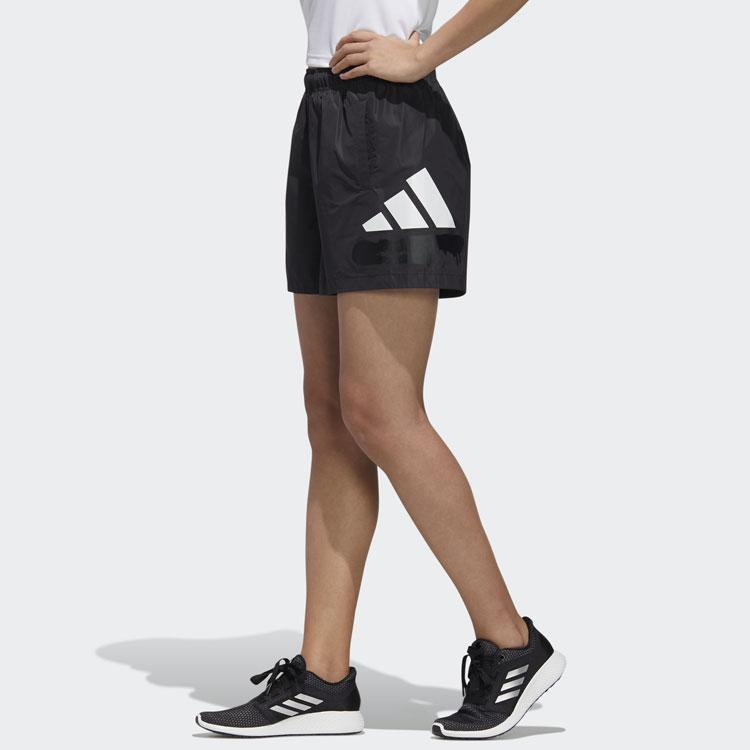 Adidas Sub Logo Shorts With Bold Logo Solid Color Straight Leg Elastic Waist Sports Casual Shorts Women Shorts Black GL5629