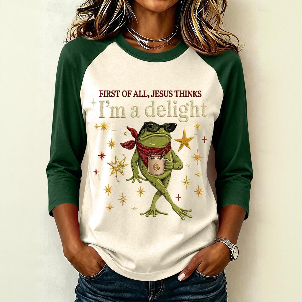 Women's Casual Letter Print Raglan Sleeve Three-Quarter Sleeve Round Neck T-Shirt