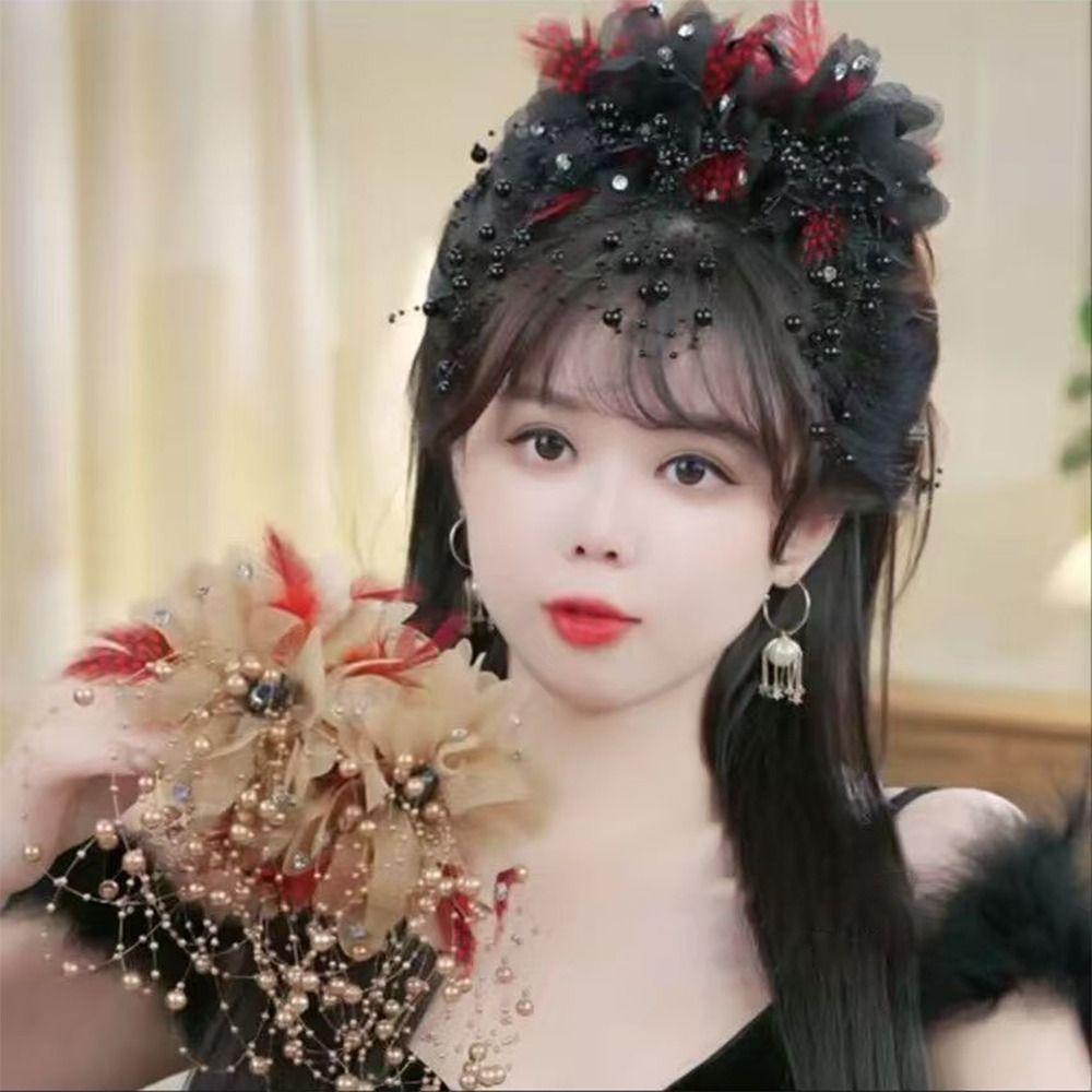 Cloth Hair Claw Feather Flower Pearls Hair Accessories Fashion Grasping Clip for Girl