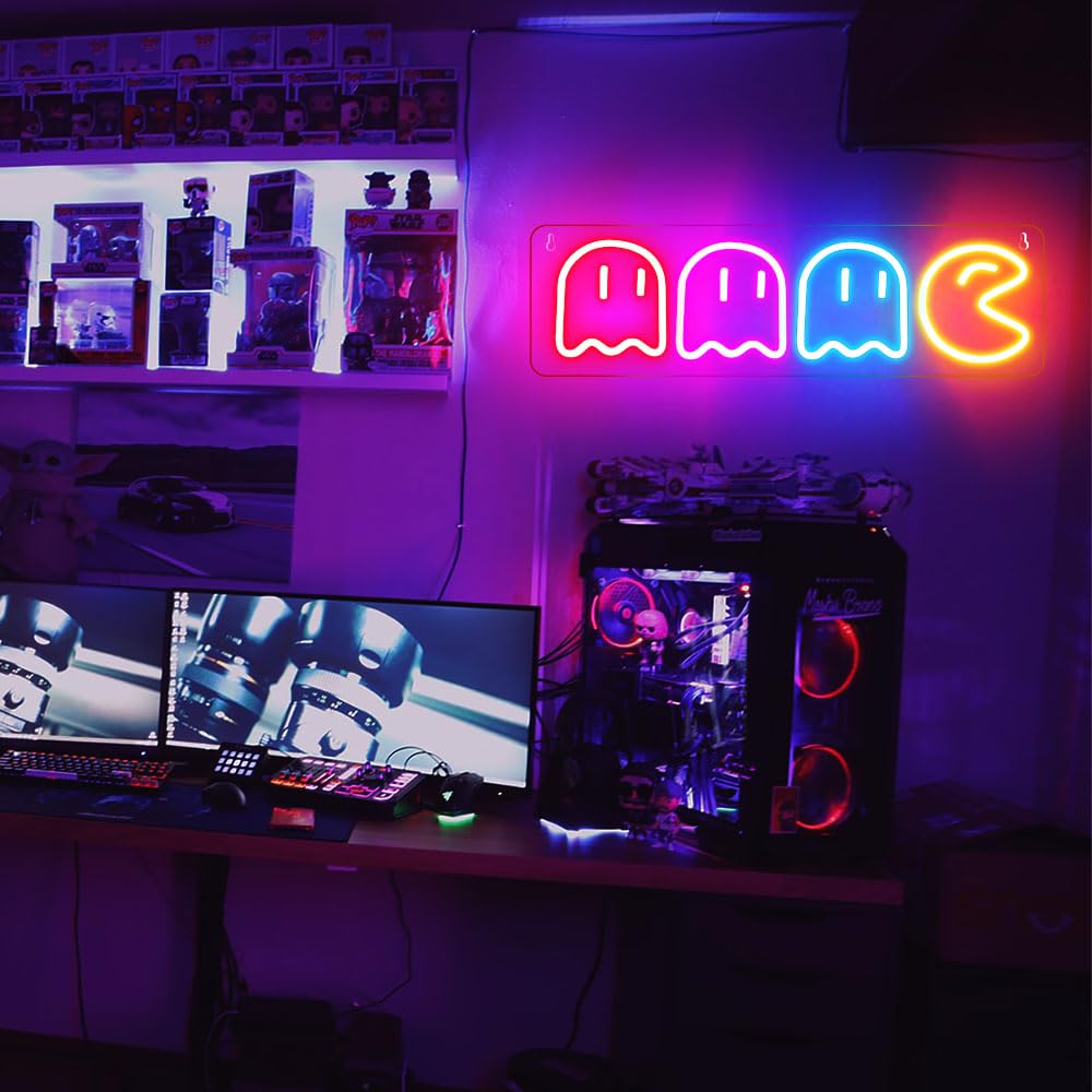 IMEGINA Game Neon Sign, Ghost Neon Light, Store Sign, Interior Light, Neon Tube, USB Powered, Cute Ghost, Game Center, Game Room, Living Room Wall