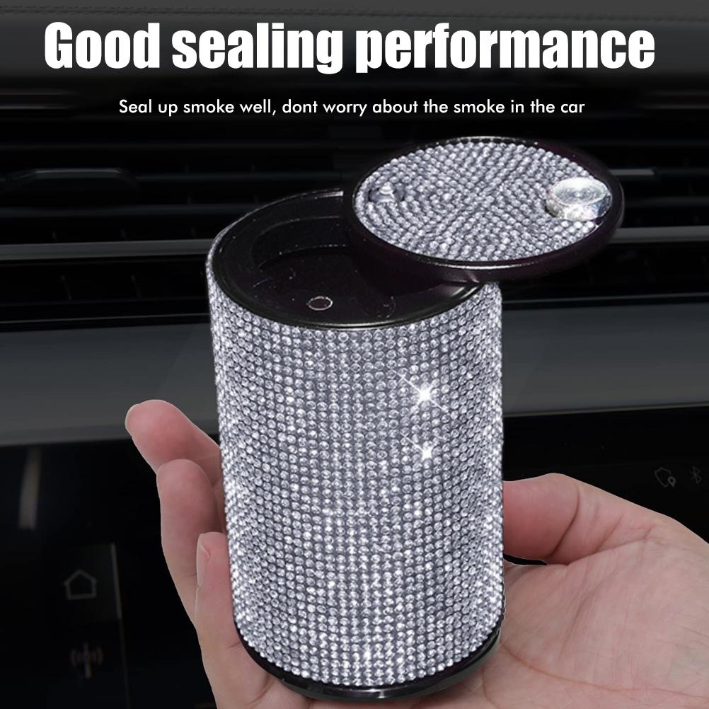 Crystal  Aluminum Smokeless Car Ashtray with Fireproof Stainless Lid for Car Women Home Office