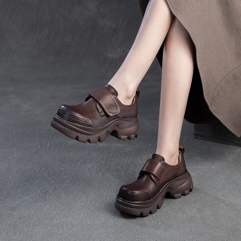 Johnature Туфли в стиле ретро с круглым носком и толстой подошвой. Повседневные женские туфли на платформе с застежкой-липучкой из натуральной кожи.