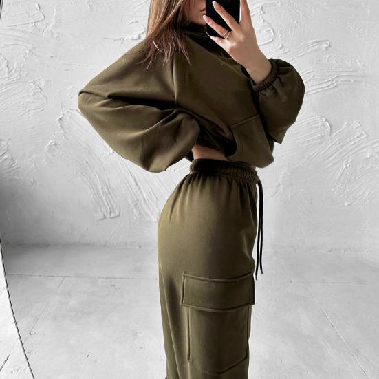 Женский комплект из 2 предметов: топ и брюки, длинный рукав, эластичная толстовка с капюшоном, затягивающаяся на шнурок, эластичные брюки с высокой талией, обтягивающие щиколотку, спортивный костюм для фитнеса