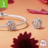 Sparkling Zircon Rose Diy Bracelet Beads Loose Beads, Romantic And Elegant S925 Sterling Silver Beads