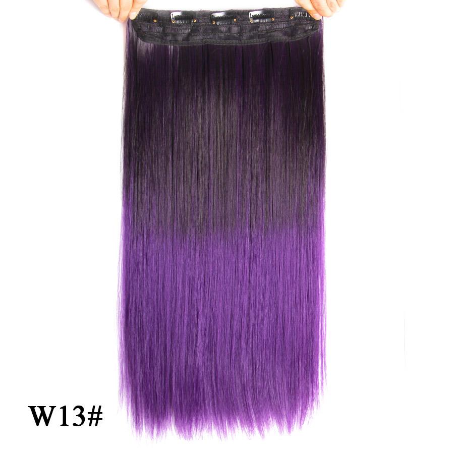 Прямые наращивания волос Ombre Розовый Фиолетовый Наращивание волос на 5 клипсах Синтетические дешевые 22 дюйма для женщин