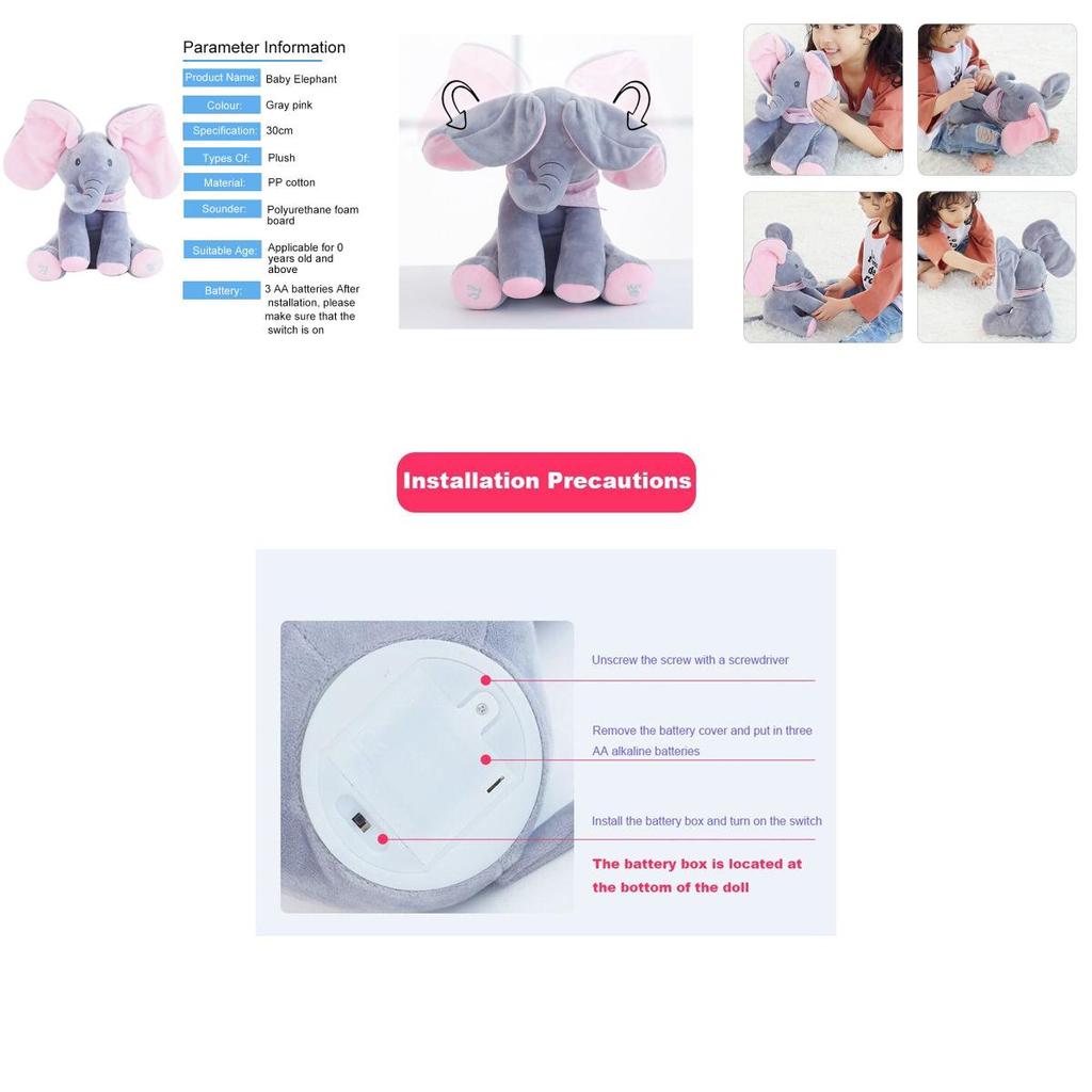 Adorable Peek-a-boo Elephant Singing Baby Plush Toy For Kids In Pink And Gray