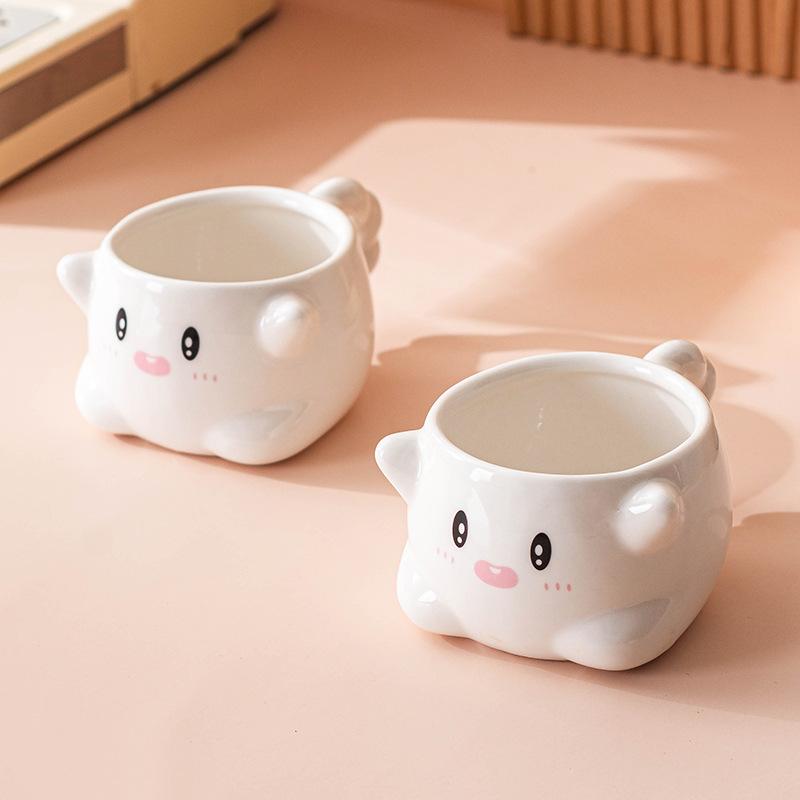 Cute Expression Ceramic Mug Cartoon Coffee Milk Tea Water Cup Couple Breakfast Cup Household Drinkware