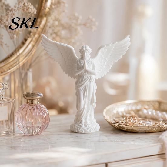Retro Angel Ornament 3D Printed Praying Figurine, Guardian Angle Statue, Shelf Figurine Artistic Winged Women Decoration for Home Office, Housewarming