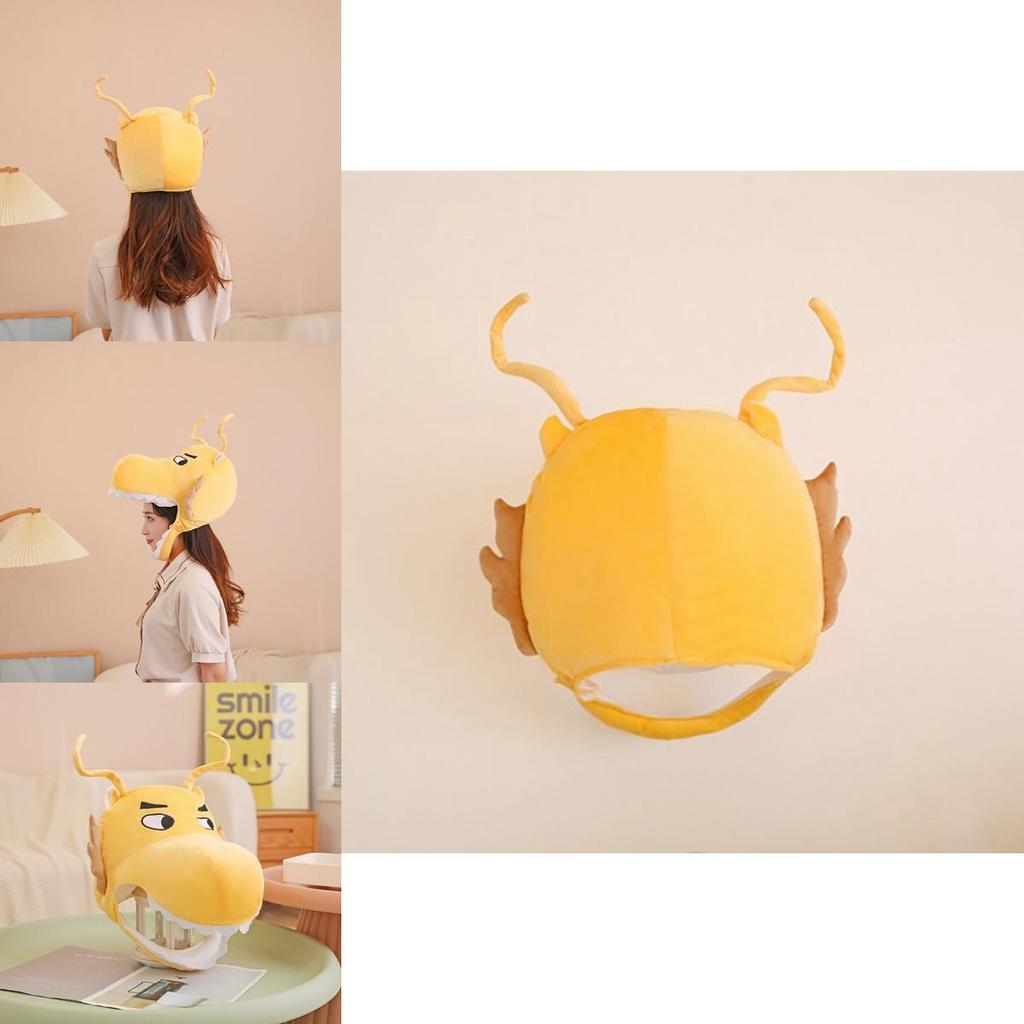 Оптовая Золотая шляпа с головой дракона для фотореквизита и выступлений, мультяшная плюшевая шляпа, талисман года)