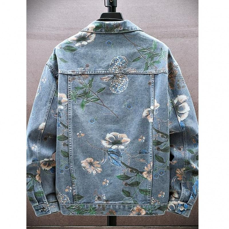 Американская уличная джинсовая куртка мужская осеннего стиля, модная и крутая, жаккардовый лацкан, свободная и универсальная, повседневная рабочая куртка