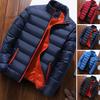 Men Winter Coat Padded Thick Solid Color Zipper Closure Stand Collar Long Sleeve Windproof Soft Warm Cold Resistant Men Jacket