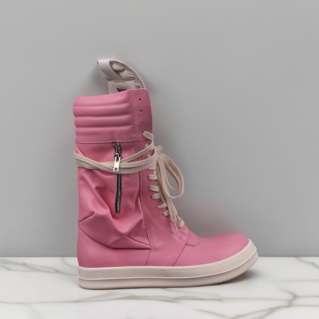 Мужские высокие кроссовки на шнуровке Женские повседневные ботинки из натуральной кожи Черно-розовые Роскошные дизайнерские кроссовки для осени