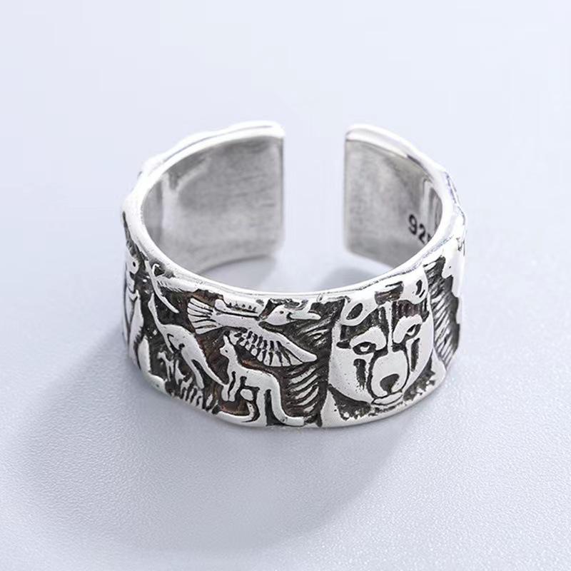 New Ring Opening Ancient Forest Old Animal Ring Korean Style Fashion Bear Ring Jewelry