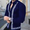 Men's Huizi Pattern Printed Long Sleeve Shirts Casual Cardigan New Button Holiday Fashion Shirts