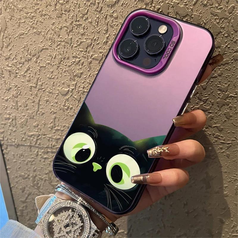 Милый мультяшный черный кот Чехол для телефона Для iPhone 17 16 15 Pro Max Чехлы iPhone 14 13 12 11Pro Max 7 8 Plus SE 17Air Ударопрочный чехол