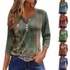Women's T Shirt Tee Print Button 3/4 Sleeve Daily Weekend Fashion Basic V Neck Regular Top