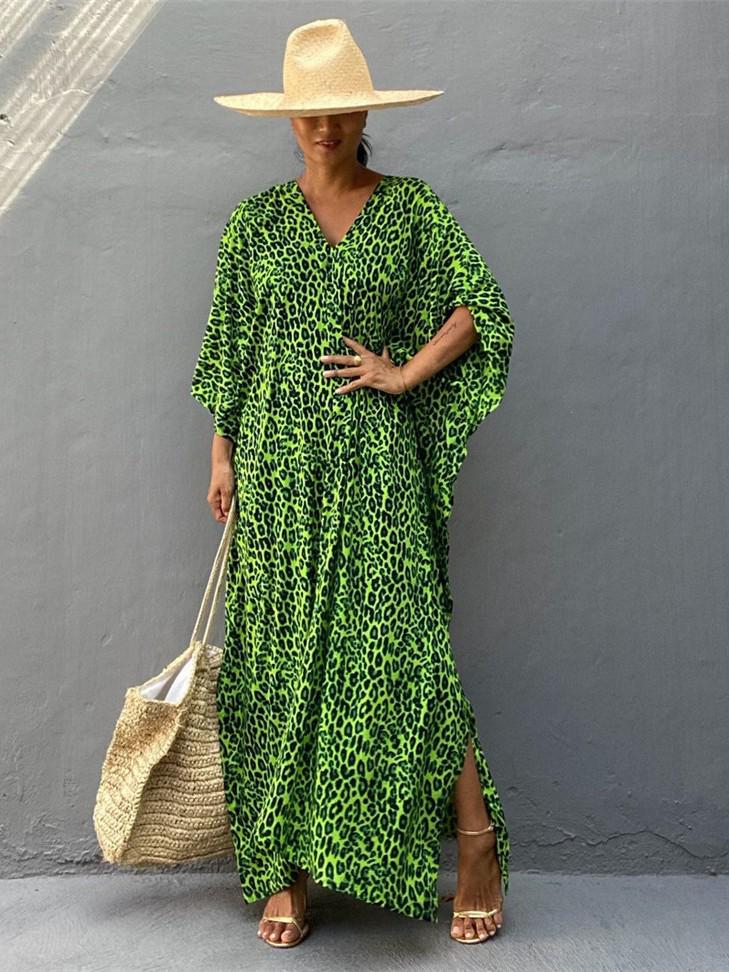 Cotton Leopard Print Beach Sun Protection Shirt and Loose Dress Cover-up